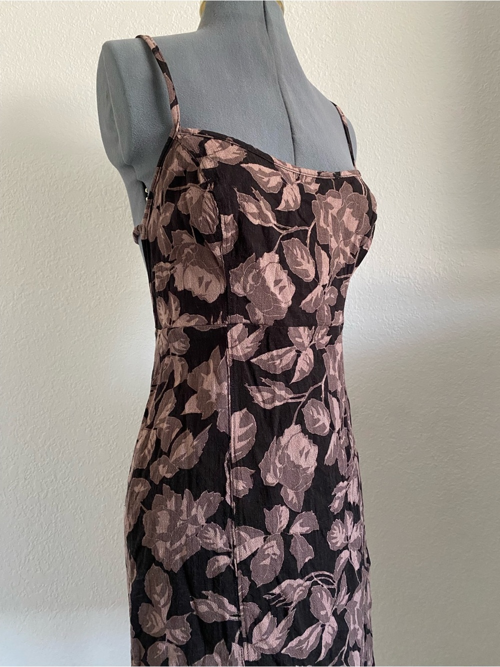 Free People Intimately Black Mini Dress with Dusty Rose Floral Print